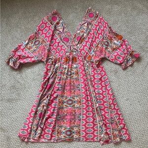 Pink Boho Print V-Neck Tunic Amazon Dress